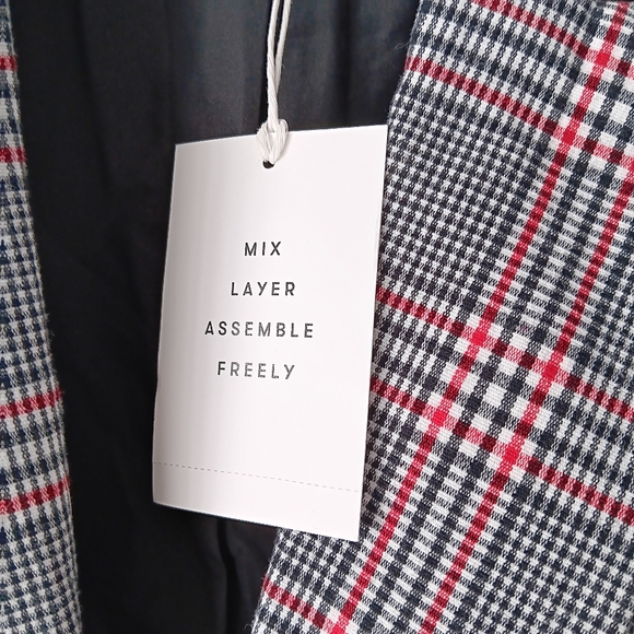 NEW Free Assembly Double Breasted Blazer Red White Black Plaid Retro Large Gift - Picture 8 of 15